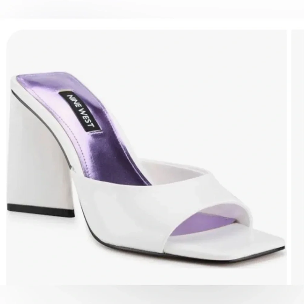 Nine West® Yougo 3 white patent square‎ toe mule heels size 10 brand new